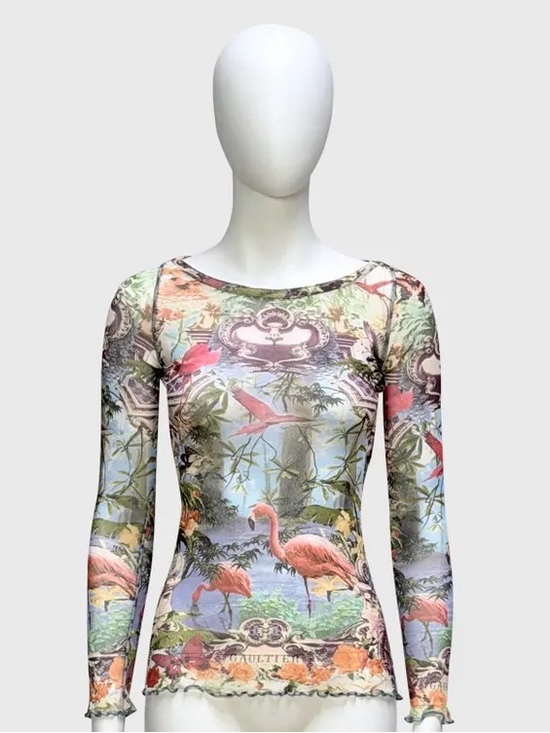Jean Paul Gaultier Tops - Jean Paul Gaultier Vintage 90s/2000s Flamingo Print Long Sleeve Mesh Top